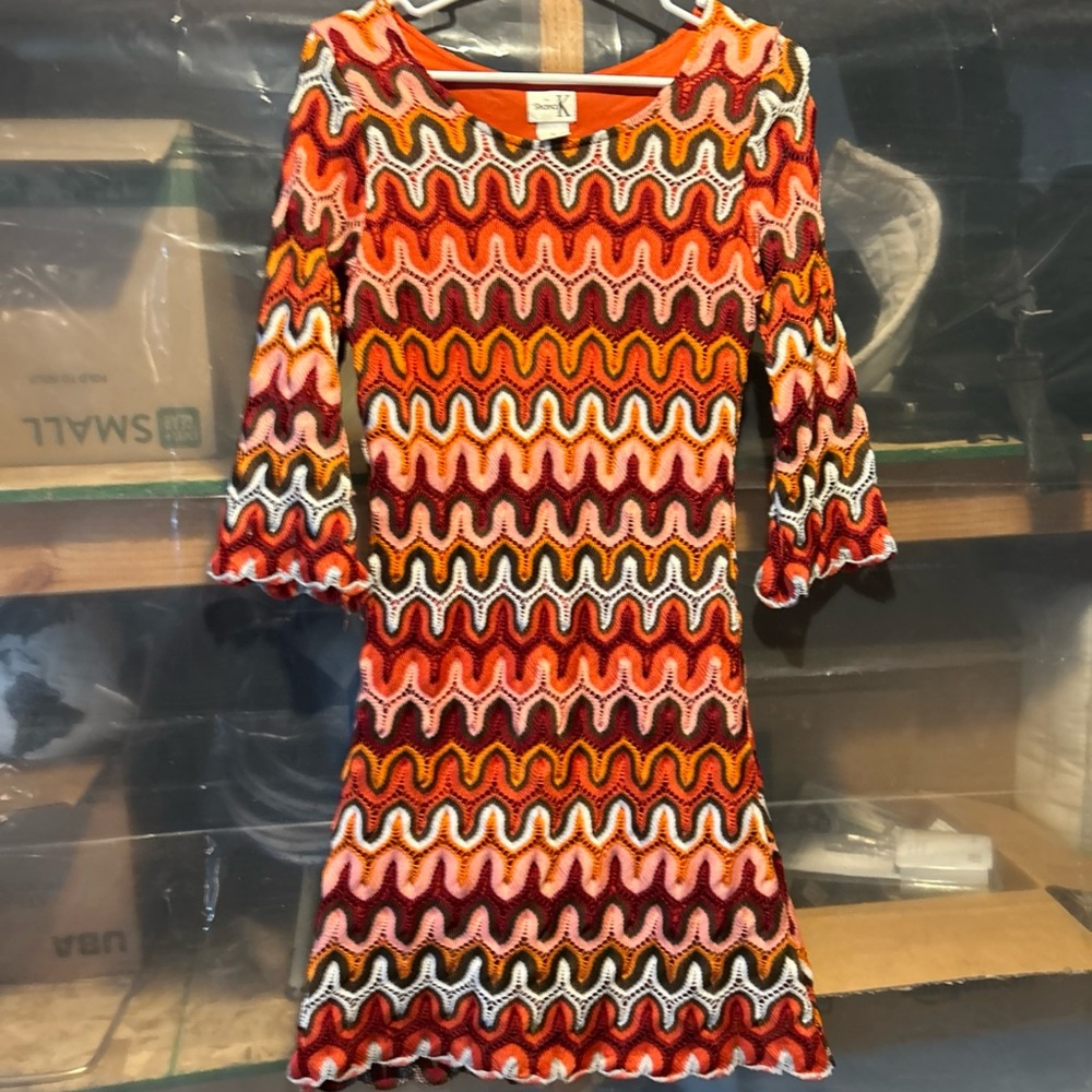 SHAN Vibrant Long Sleeve Zigzag Dress